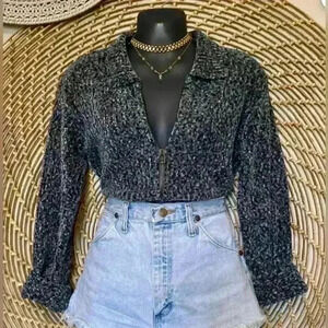 Vintage Y2K Free People Shades Of Blue Collared Zip Up Cardigan Size Medium